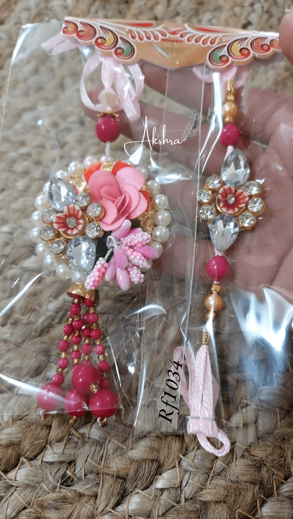 Pink Flower Kundan Couple Rakhi | Set Of 4 Pairs - India shopping