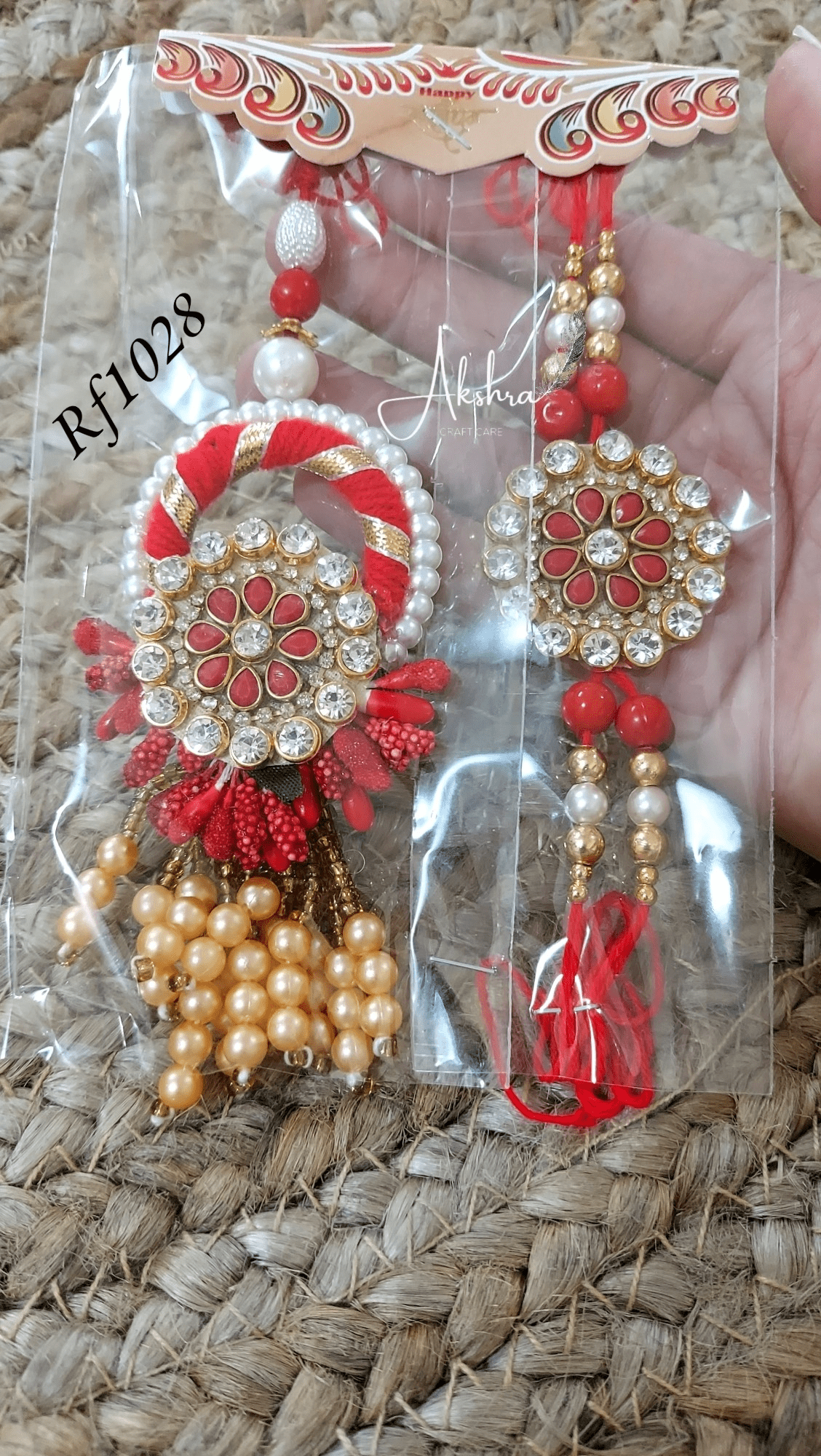 Red Kundan Couple Rakhi | Set Of 4 pairs - India shopping