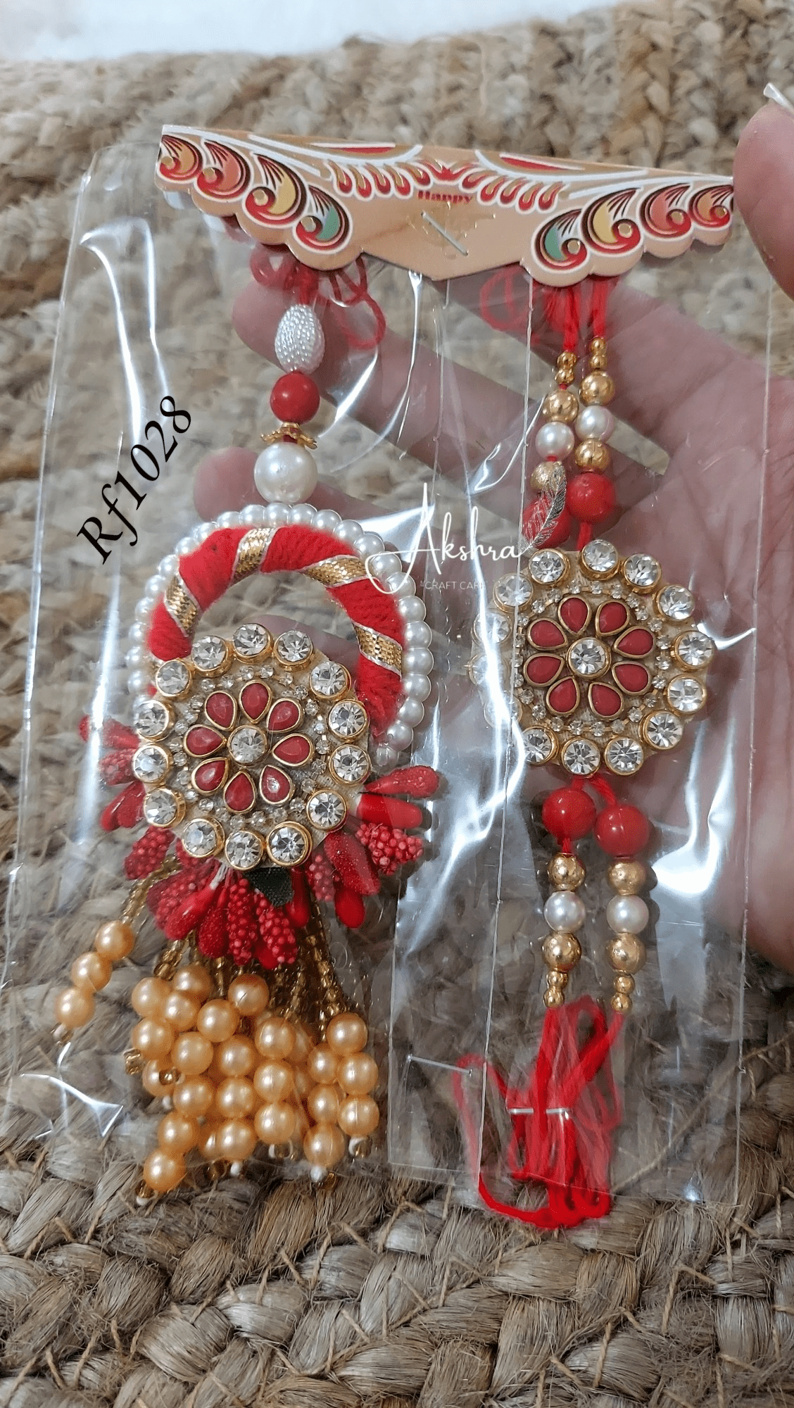 Red Kundan Couple Rakhi | Set Of 4 pairs - India shopping