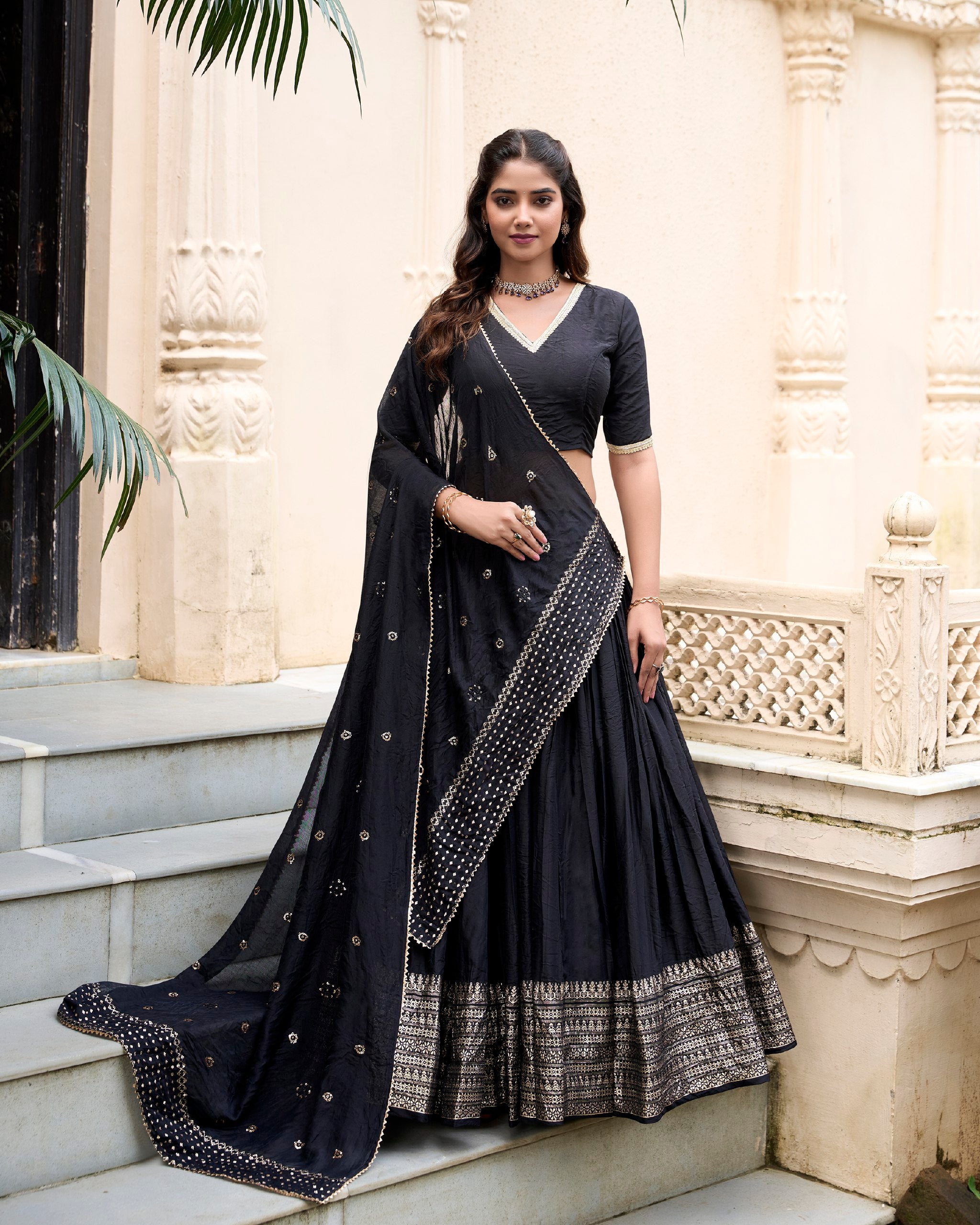 Pure Chanderi Lehenga | Plain With Zari Weaving Work Border | Ready To Wear