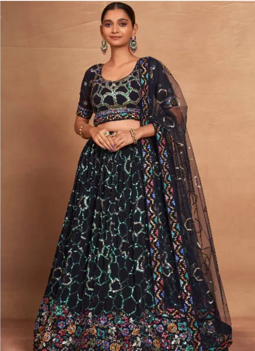 Indian Wedding Wear Embroidered Georgette Lehenga Set| Ready To Wear