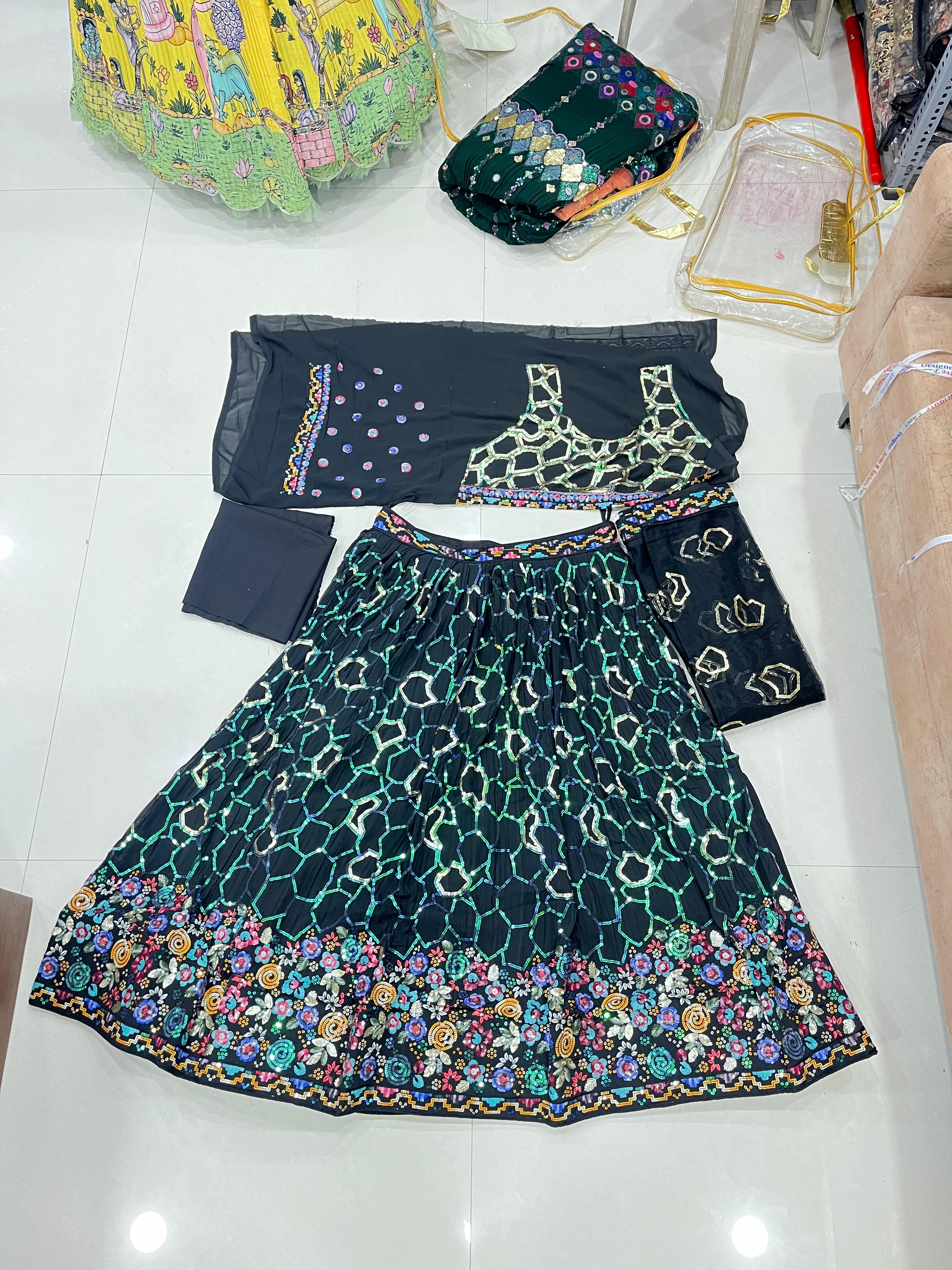 Indian Wedding Wear Embroidered Georgette Lehenga Set| Ready To Wear