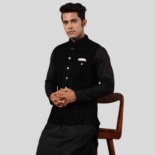 Brown Color Embroidered Velvet Waist Coat - India shopping