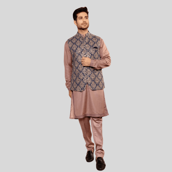 Embroidery Jodhpuri Navy Jacket with Kurta Pajama - India shopping