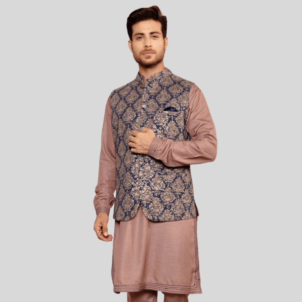 Embroidery Jodhpuri Navy Jacket with Kurta Pajama - India shopping