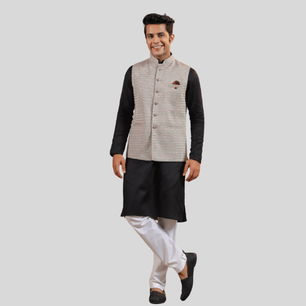 Grey Color Embroidery Velvet Waist Coat - India shopping