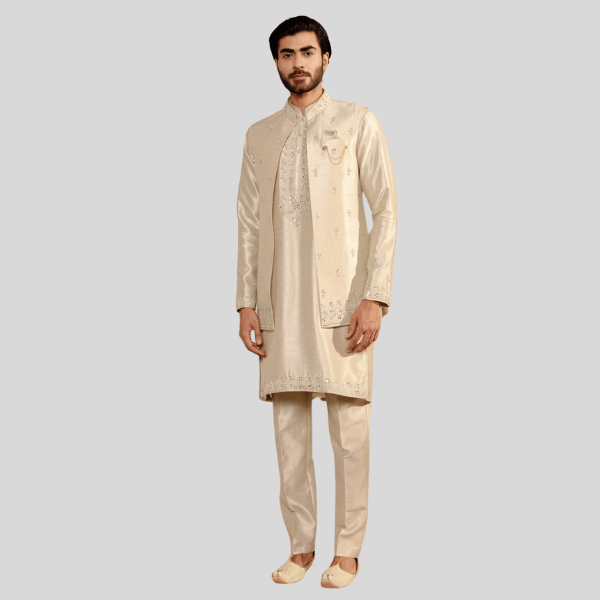 Long Jacket Jodhpuri Jacket with Kurta Pajama Set For Wedding - India shopping