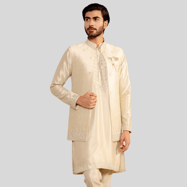 Long Jacket Jodhpuri Jacket with Kurta Pajama Set For Wedding - India shopping