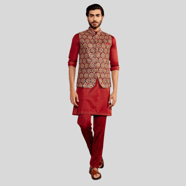 Mehroon Colour Embroidery Jodhpuri Jacket with Kurta Pajama - India shopping