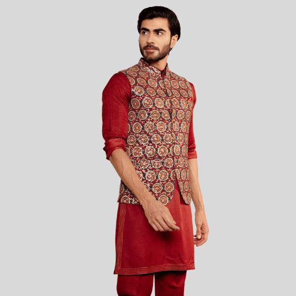 Mehroon Colour Embroidery Jodhpuri Jacket with Kurta Pajama - India shopping