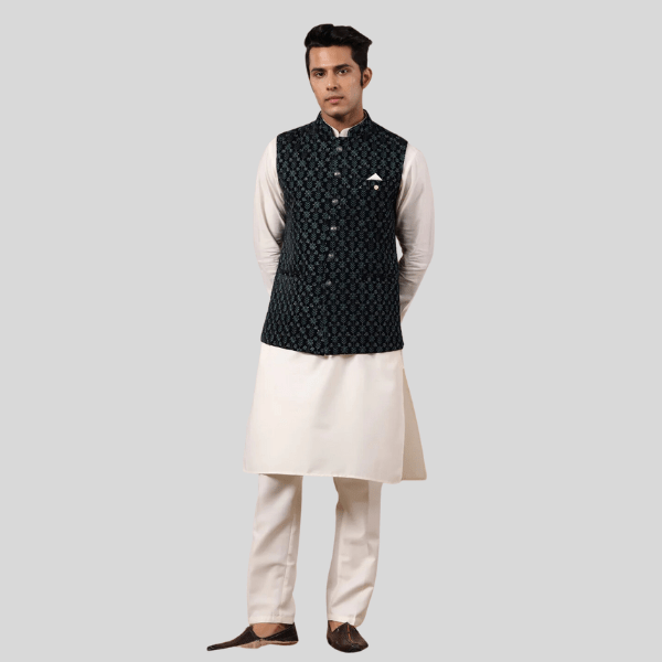 Rama Green Embroidery Waist Coat For Men - India shopping