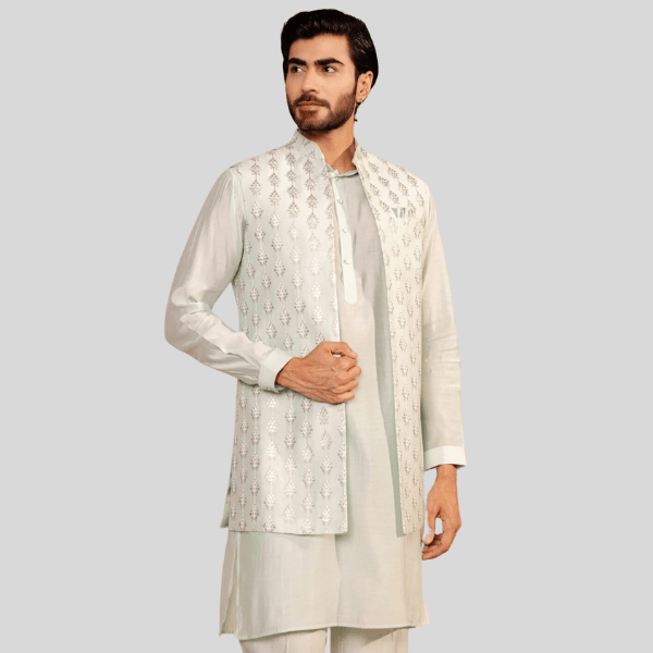 Sky Blue Long Jodhpuri Jacket with Kurta Pajama - India shopping