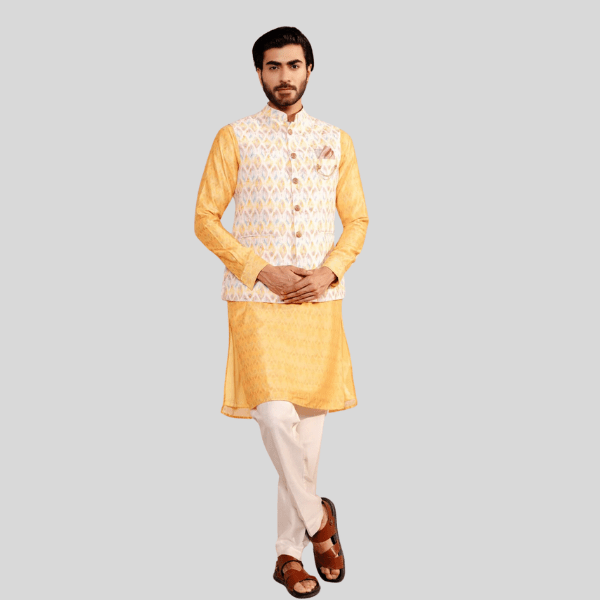 Yellow Jacket with Kurta Pajama Set | Jodhpuri Print - India shopping