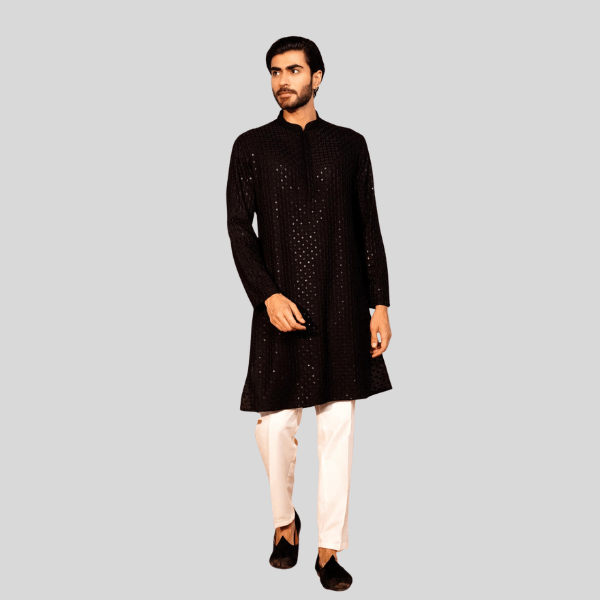 Black Color Embroidery Lakhnavi Style Kurta Pajama - India shopping