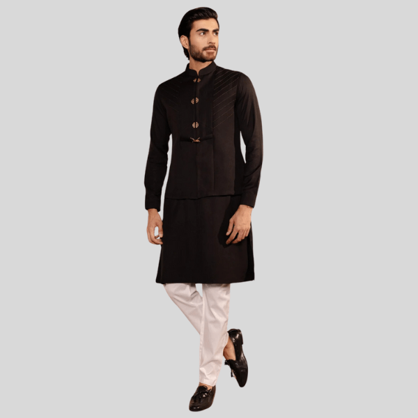 Black Colour Long Sleeve Jodhpuri  Jacket with Kurta Pajama - India shopping