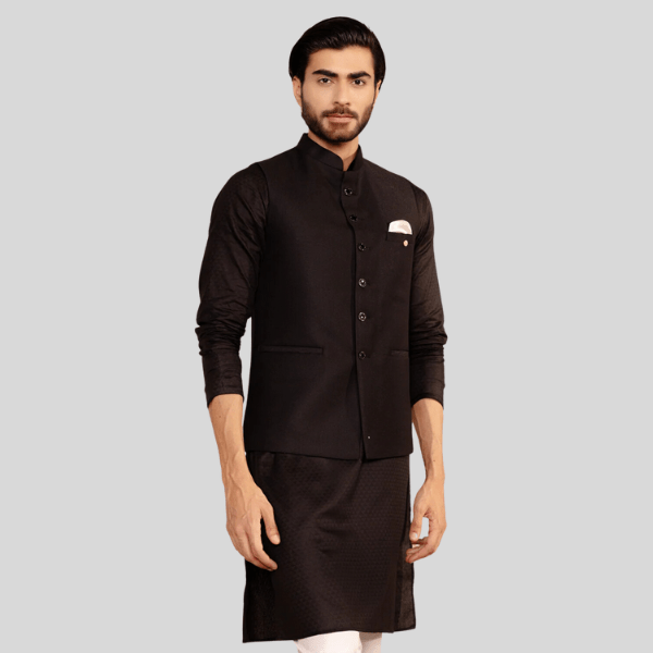 Black Colour Long Sleeve Jodhpuri  Jacket with Kurta Pajama - India shopping