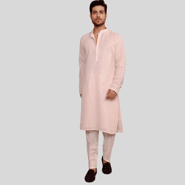 Embroidery Kurta Pajama | Peach Color - India shopping