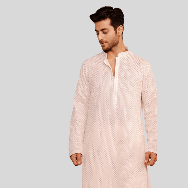 Embroidery Kurta Pajama | Peach Color - India shopping