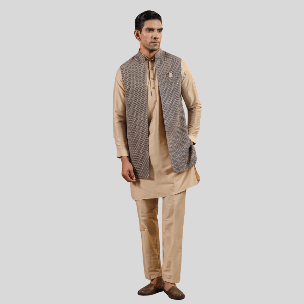 Embroidery Long Jacket with  Kurta - Pajama - India shopping