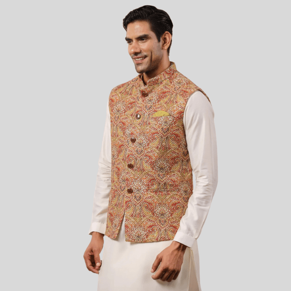 Embroidery Waist Coat | Mustard Color - India shopping