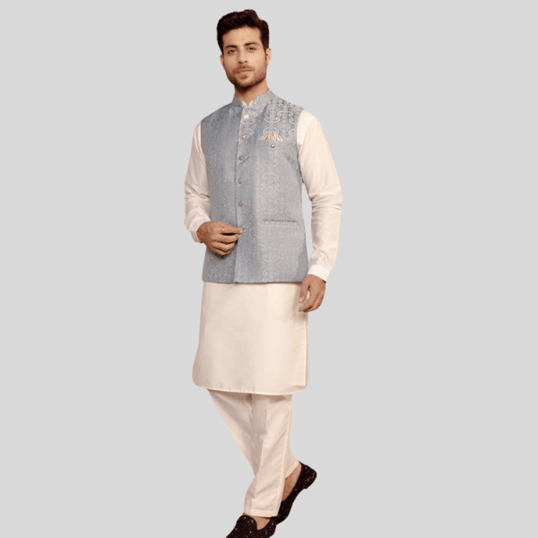 Jacquard Jodhpuri Waist Coat - C Green Colour - India shopping