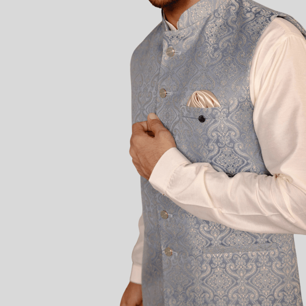 Jacquard Jodhpuri Waist Coat - C Green Colour - India shopping