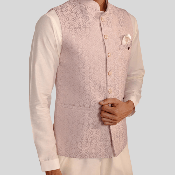 Jacquard Waist Coat | Onion Color - India shopping