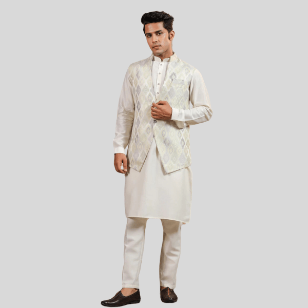 Jacquard Waist Coat | Pista Color - India shopping