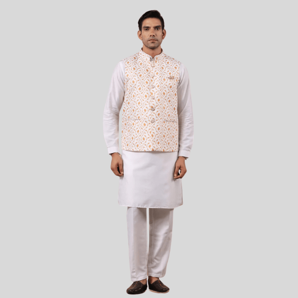 Print Waist Coat For Men | White Mustard - India shopping