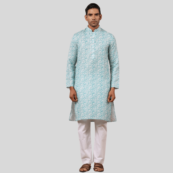 Sky Blue Cotton Kurta Pajama For Men - India shopping