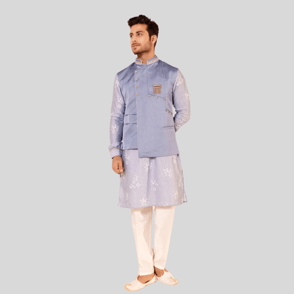 Sky Blue Plain Jodhpuri Jacket With Kurta Pajama Set - India shopping