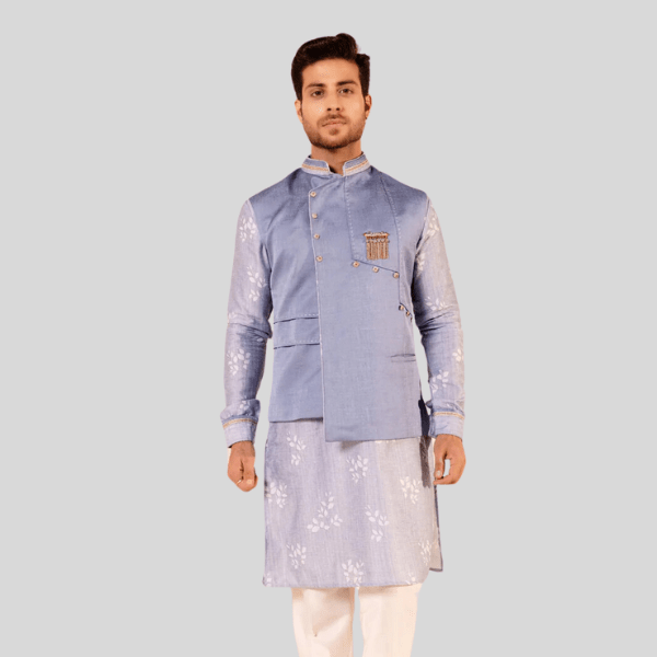 Sky Blue Plain Jodhpuri Jacket With Kurta Pajama Set - India shopping