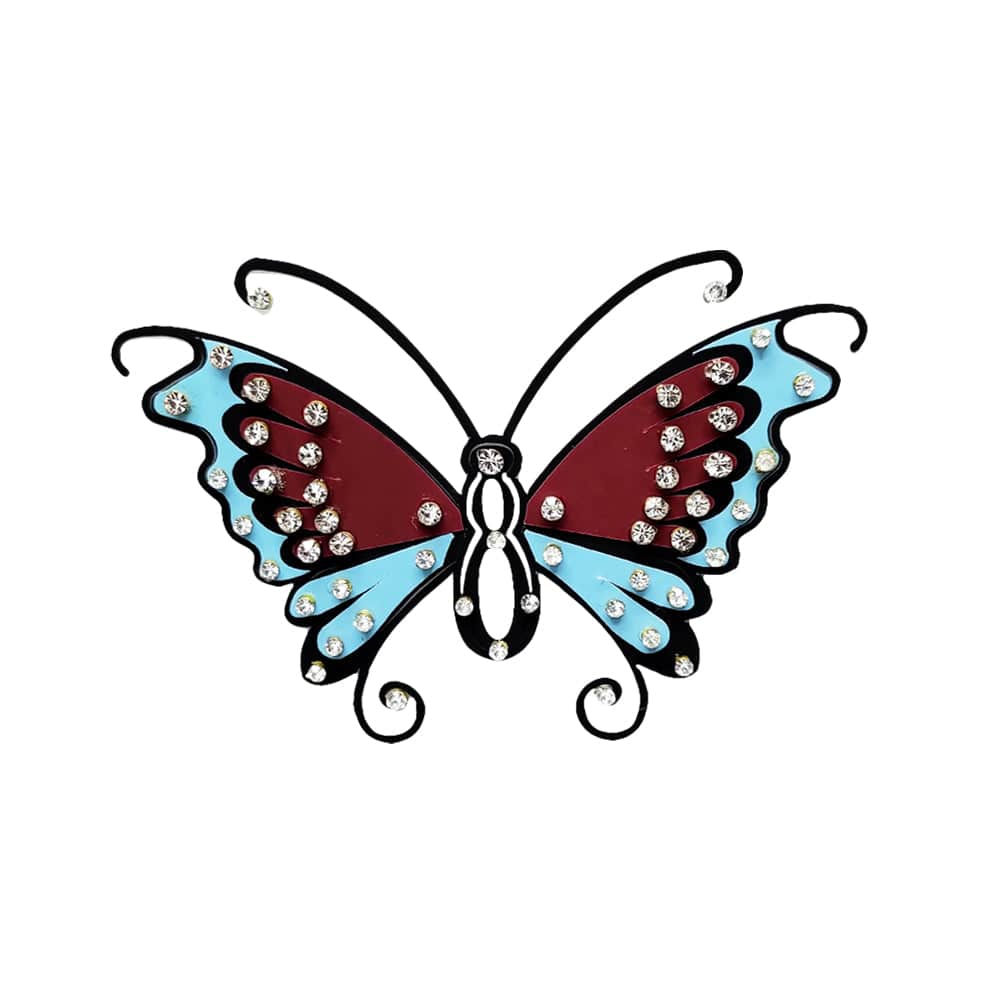 Comet Busters Temporary Blue and Maroon Butterfly Tattoo With Silver Stones (BJ180) - India shopping