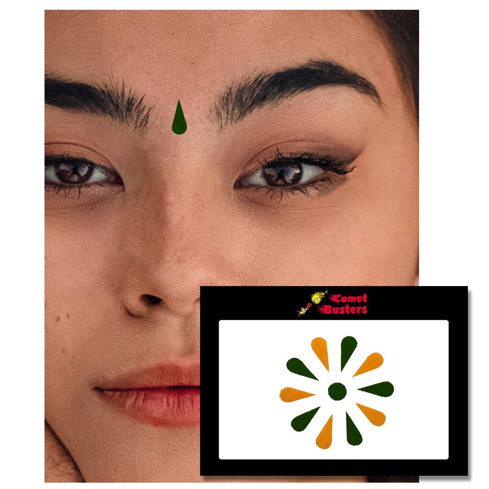 Comet Busters Traditional Green and Yellow Tear Drop Bindis (10mm) (BIN1493) - India shopping