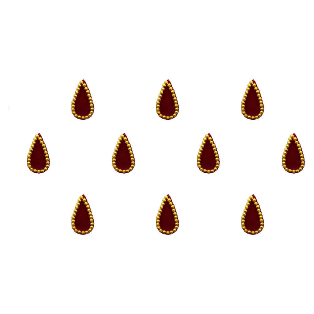 Comet Busters Traditional Maroon Tear Drop Bindis With Golden Border (10mm) (BIN1157) - India shopping