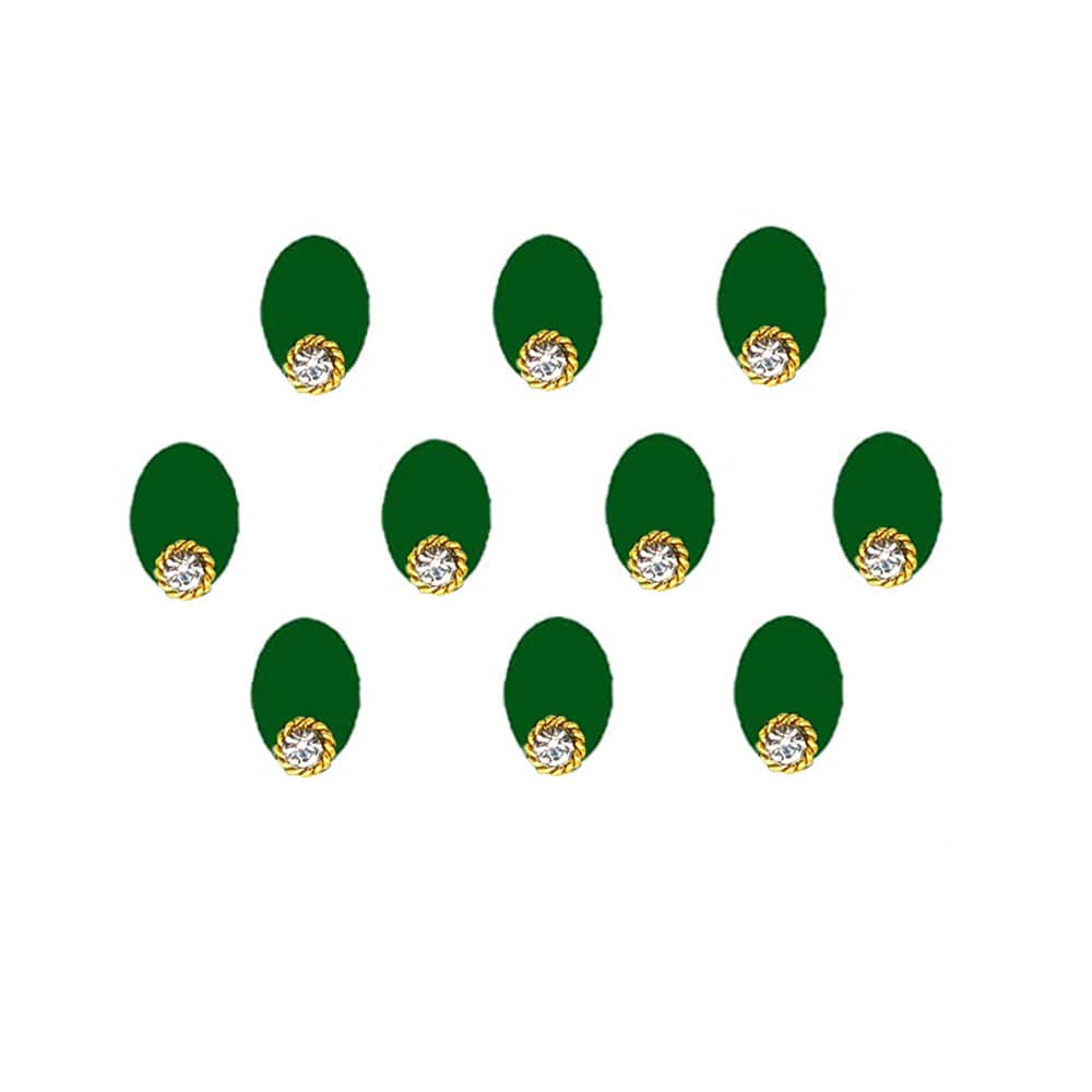 Comet Busters Velvet Green Oval Bindi With Diamond Dot (9mm) (BIN1753) - India shopping