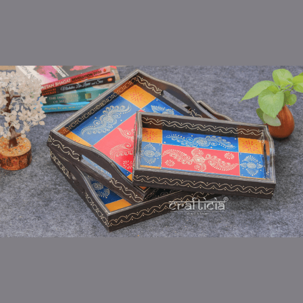 Wooden Serving Tray Set of 3 - India shopping