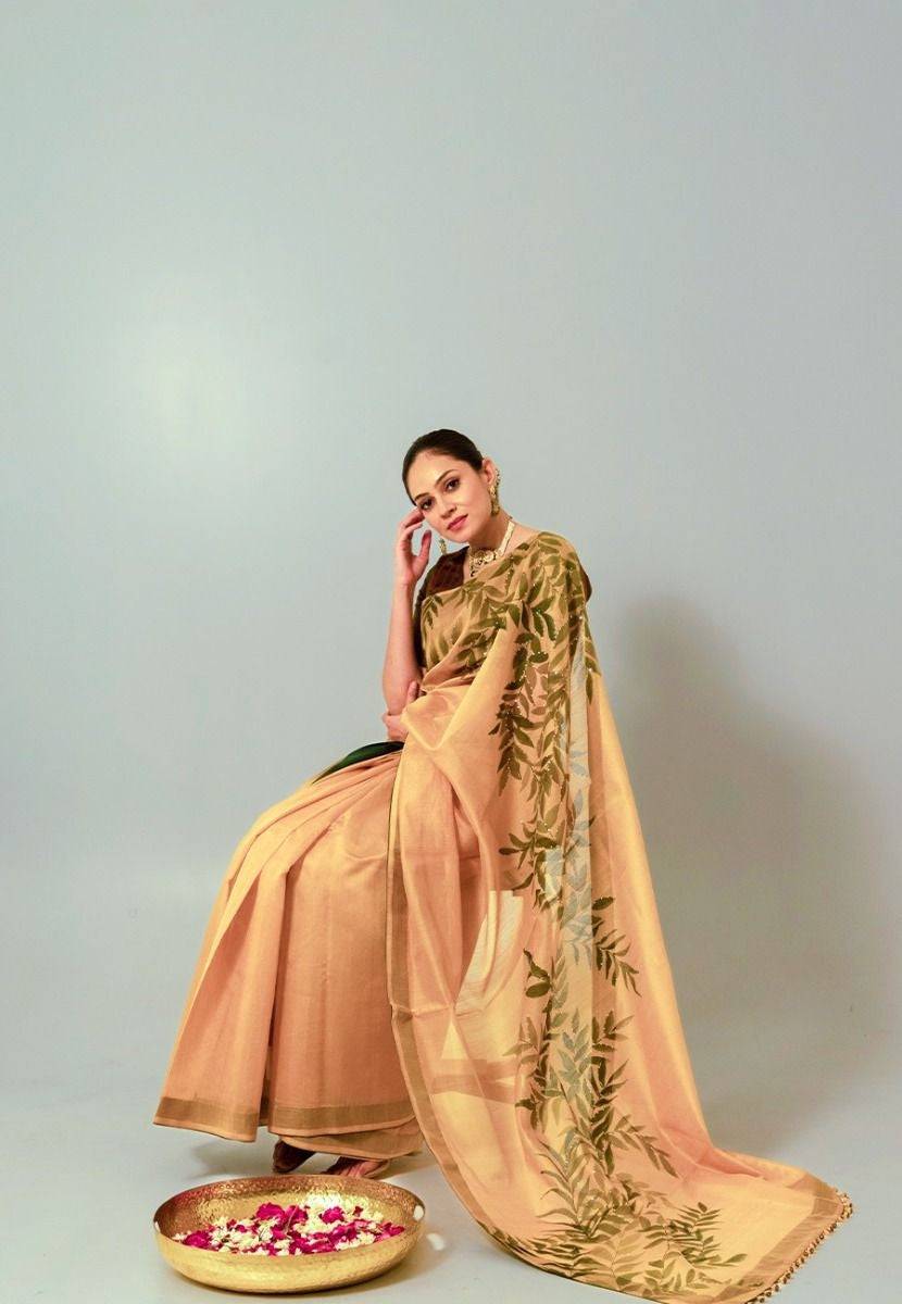 Beige Handwoven Chanderi Saree - India shopping