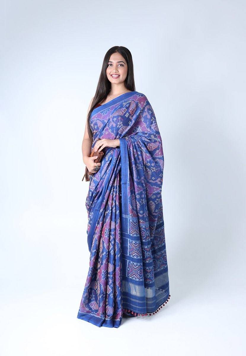 Blue Handwoven Cotton Patola Saree - India shopping