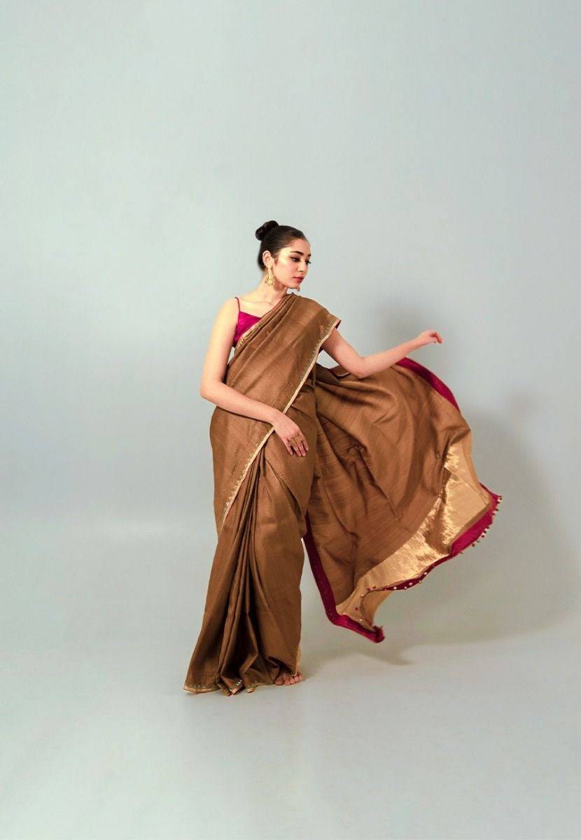 Brown Handwoven Tissue Saree - India shopping