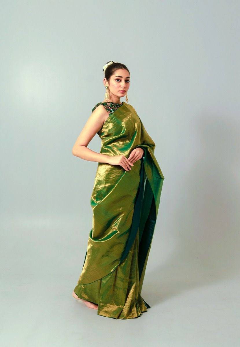 Green Handwoven Tissue Saree - India shopping