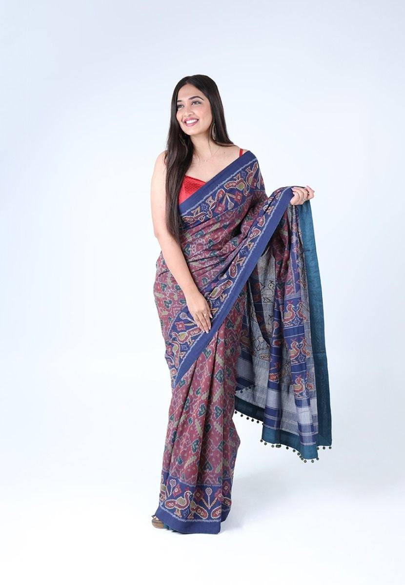 Maroon Handwoven Cotton Patola Saree - India shopping