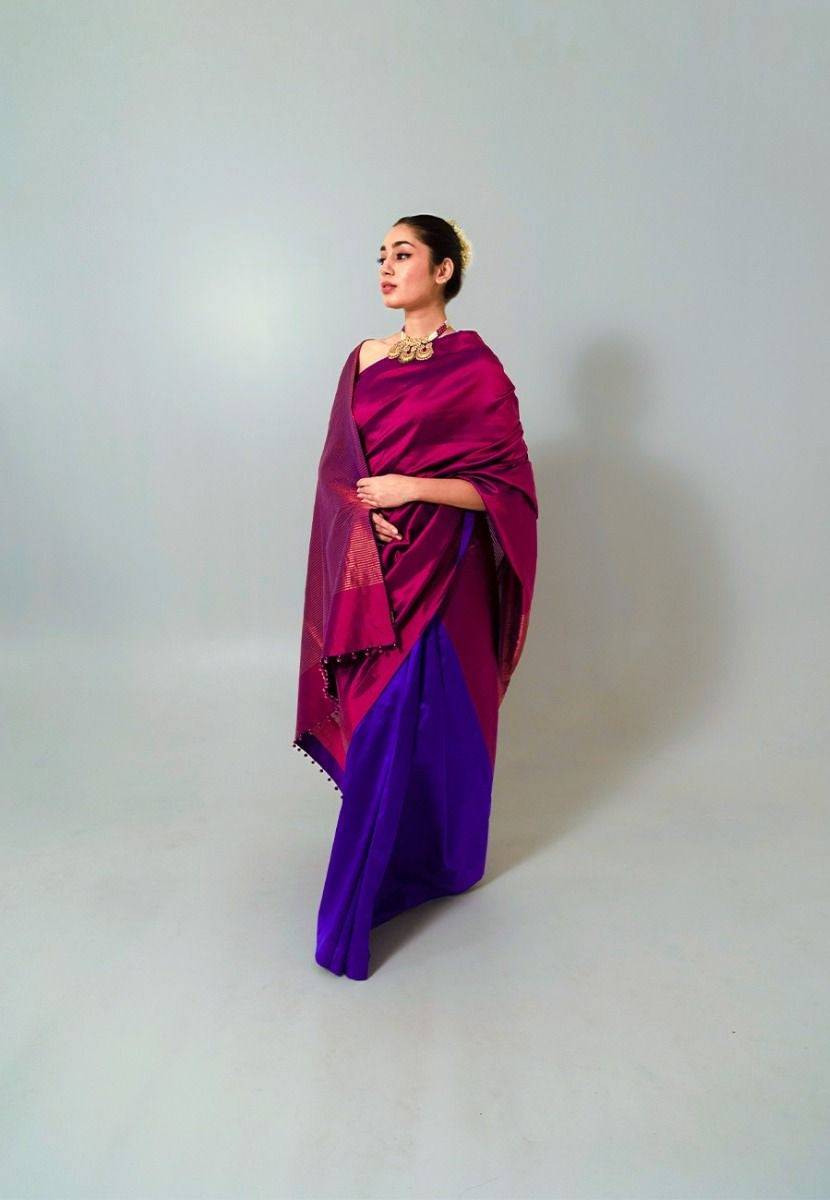 Pink and Purple Handwoven Tissue Saree - India shopping