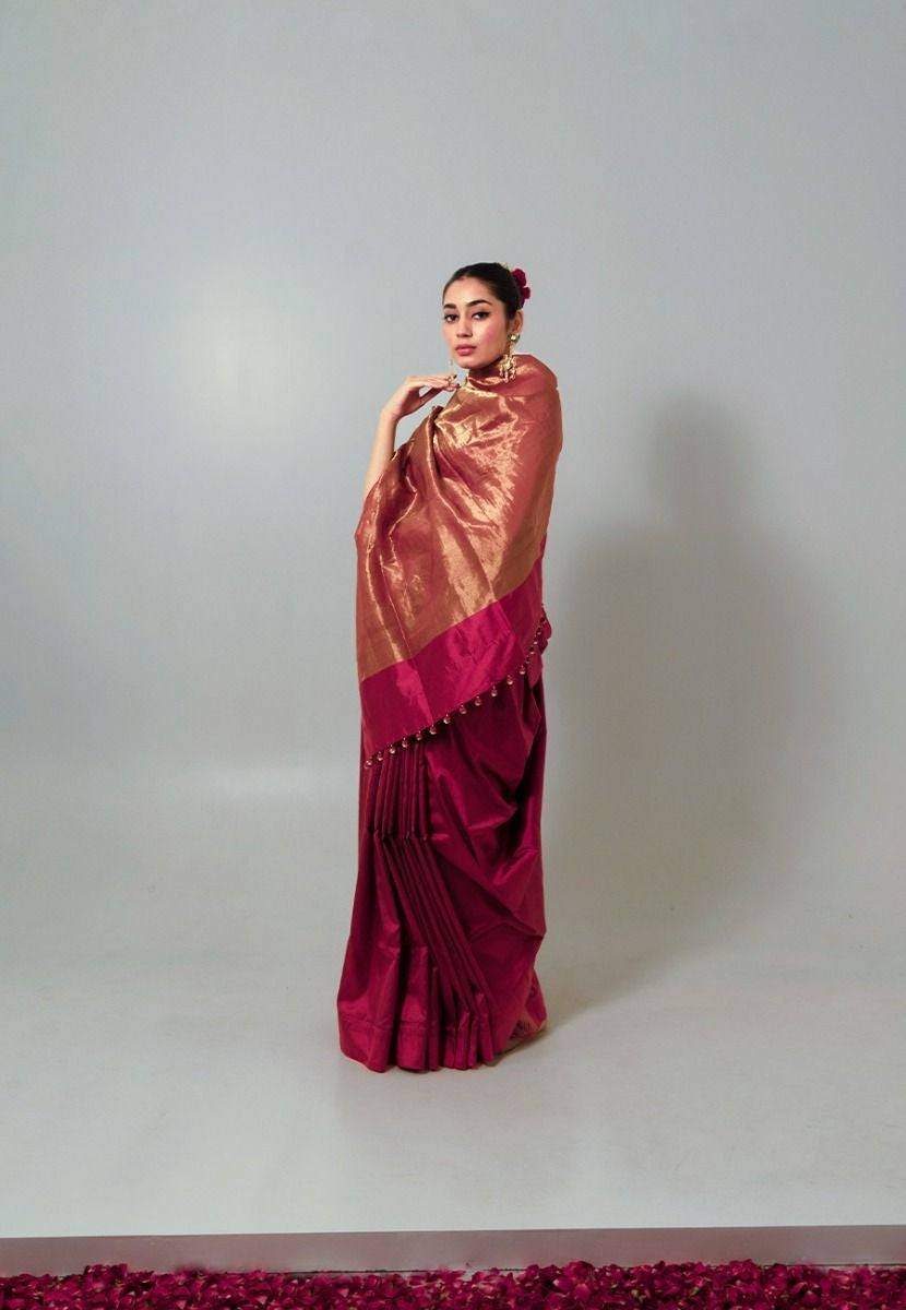 Pink Handwoven Tissue Saree - India shopping