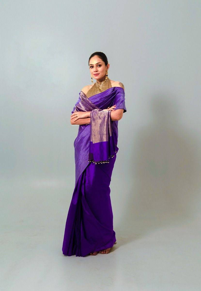 Purple Handwoven Tissue Saree - India shopping