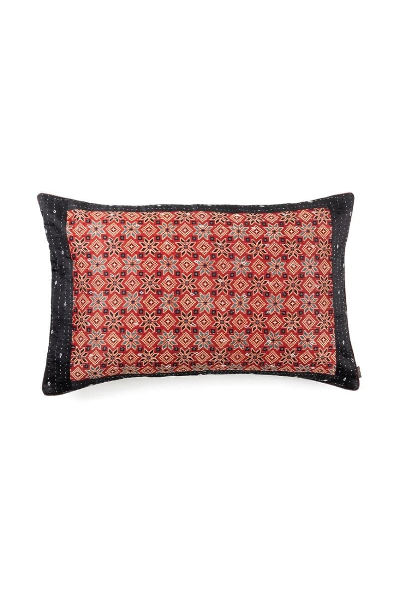 Black and Red Mashru Pillow Cover - India shopping