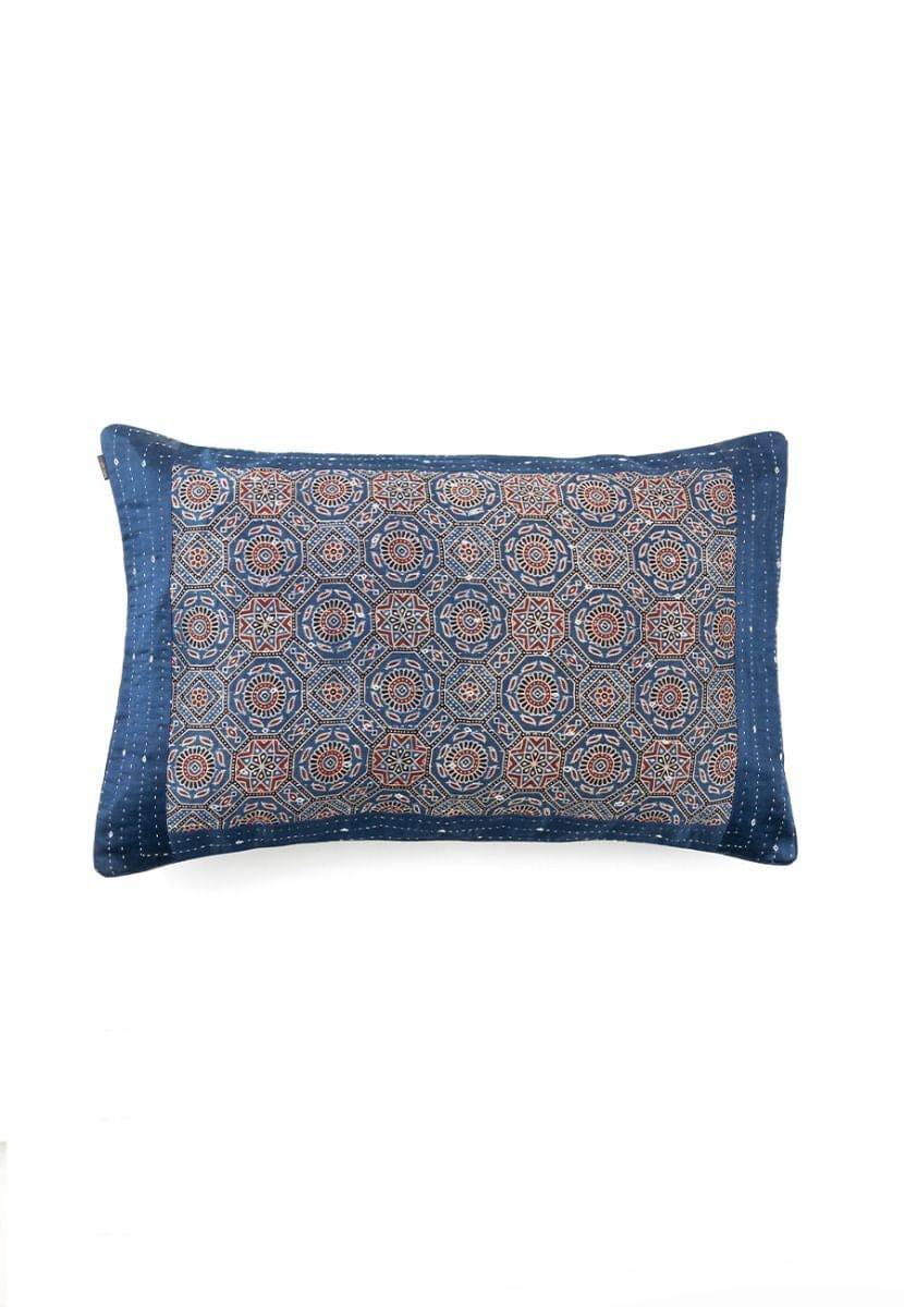 Blue Hand-Woven Mashru Pillow Cover - India shopping