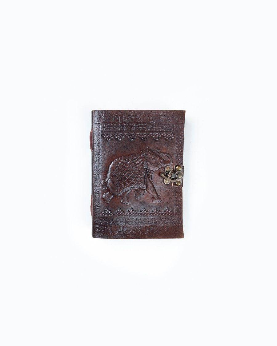 Brown Leather Elephant Motif Embossed Diary - India shopping