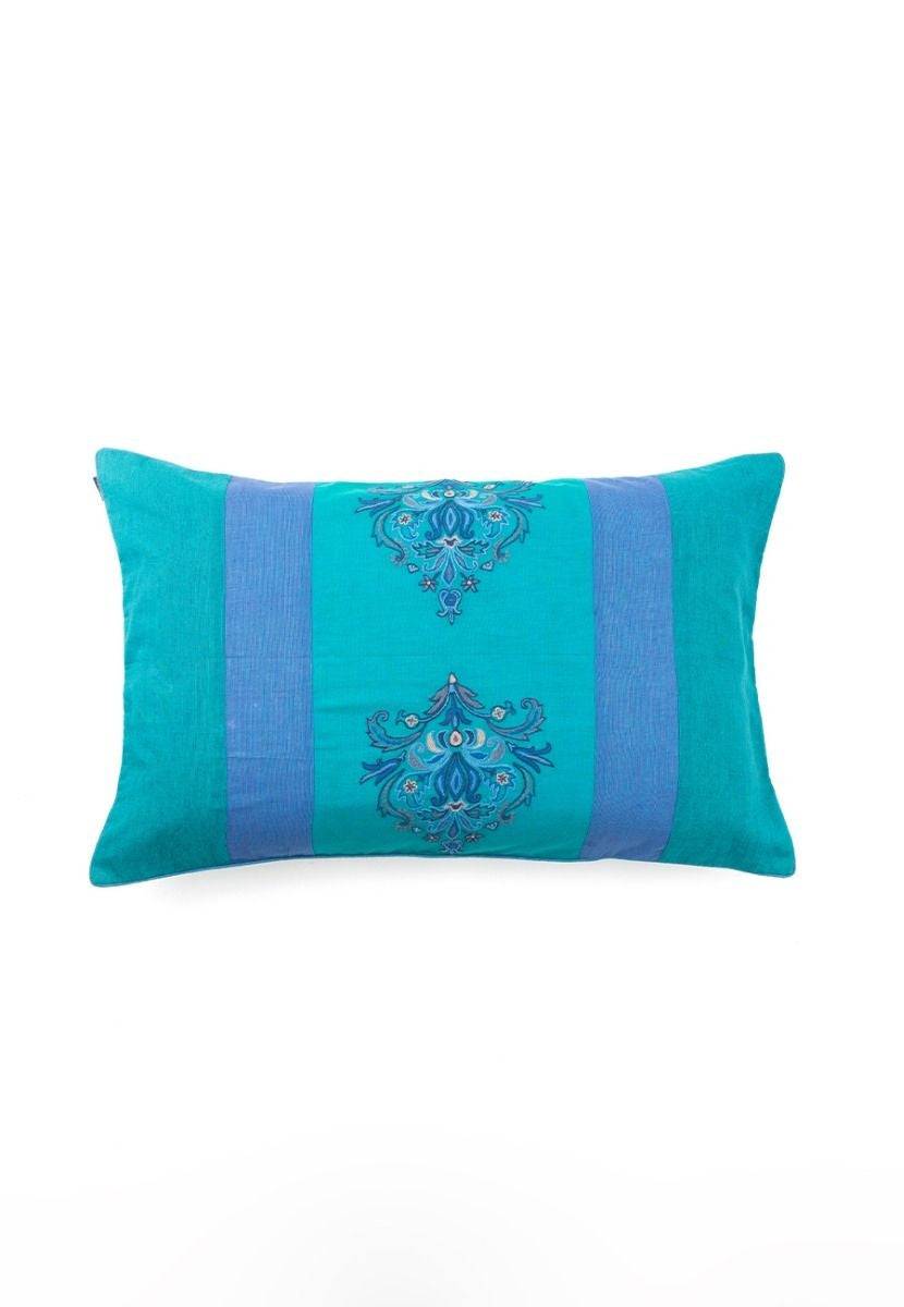 Cotton Teal Blue Hand-Woven Pillow Cover - India shopping