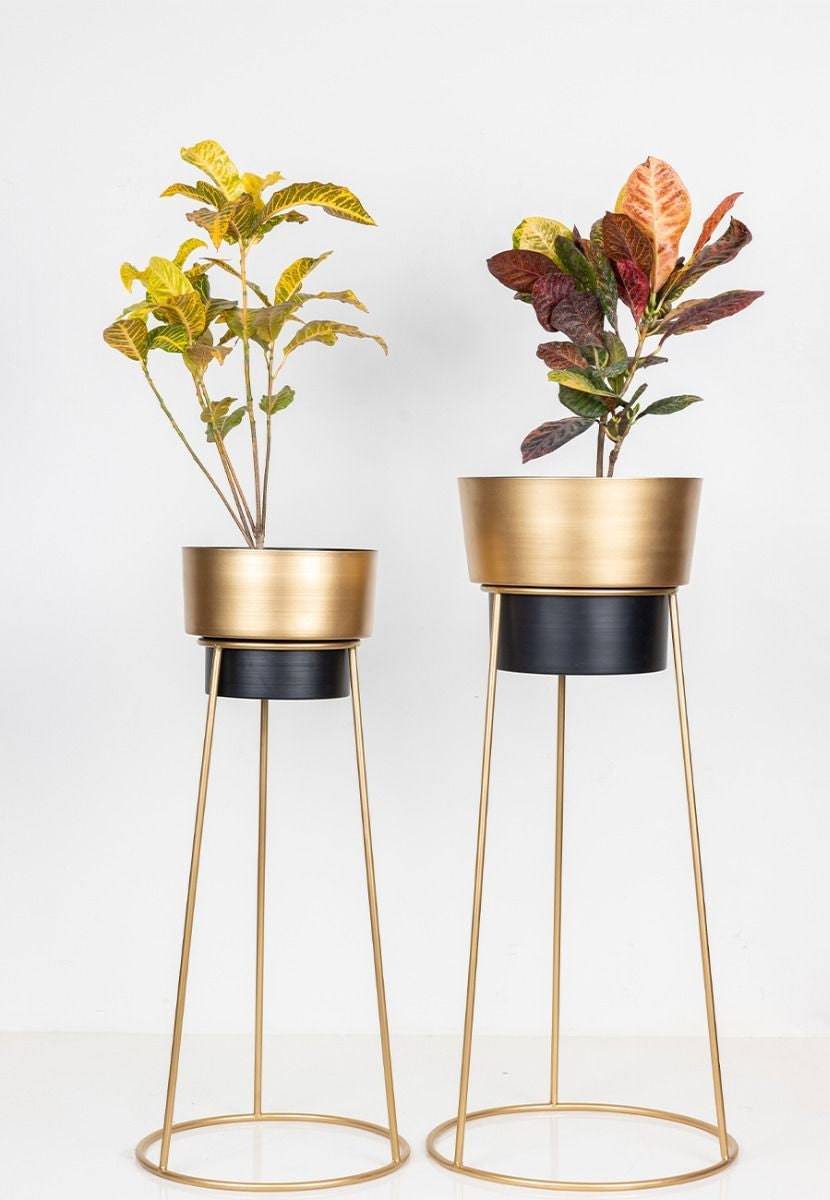 Golden Powder Coated Aluminium Planters (Set of 2) - India shopping